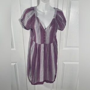 NWT True Craft Purple White Striped Gingham Boho Shark Hem Cotton Dress